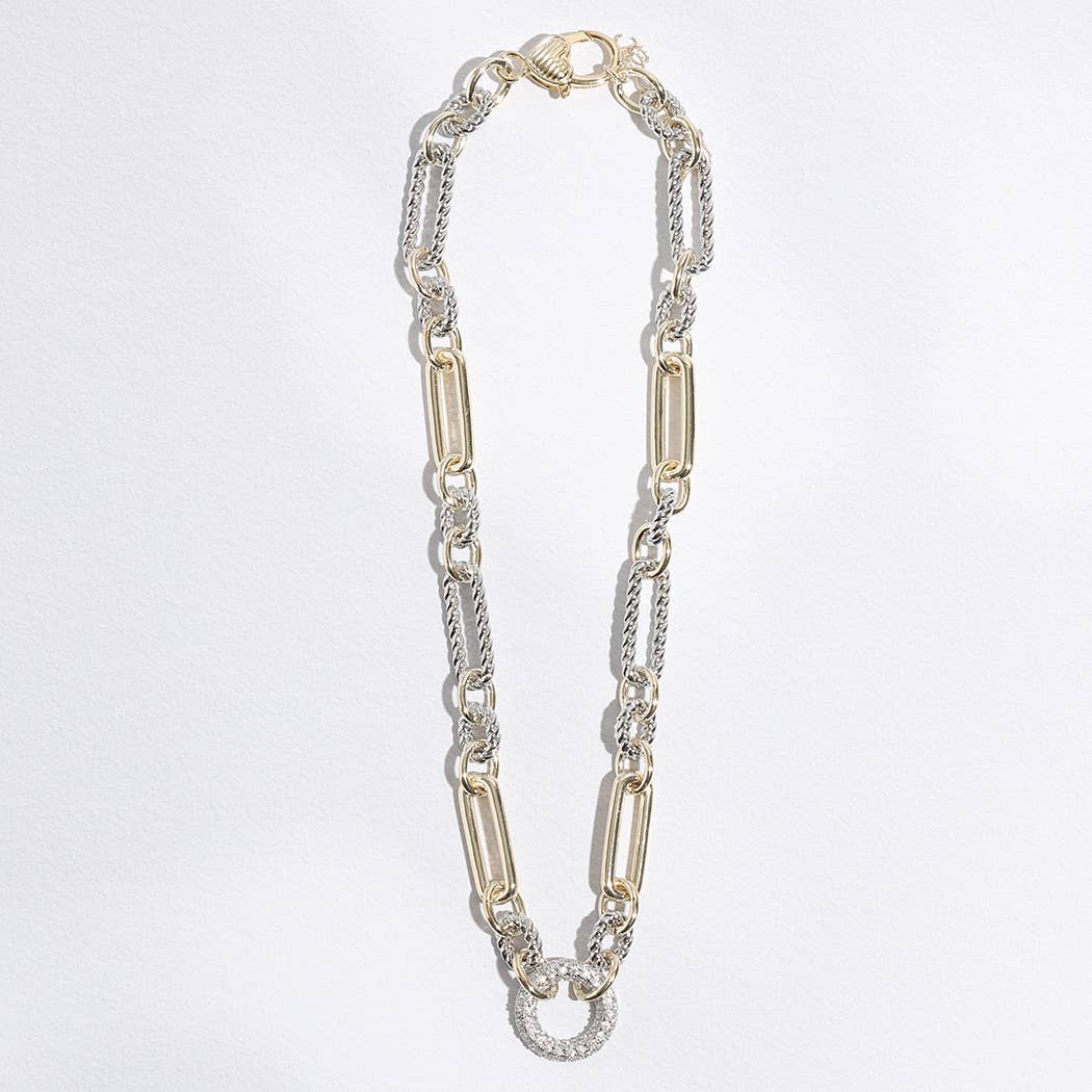 Two-Toned Cable Twisted Wire CZ Necklace