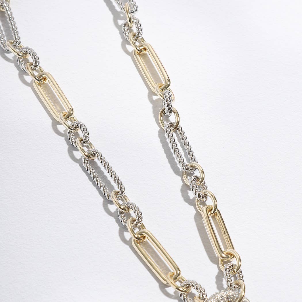 Two-Toned Cable Twisted Wire CZ Necklace