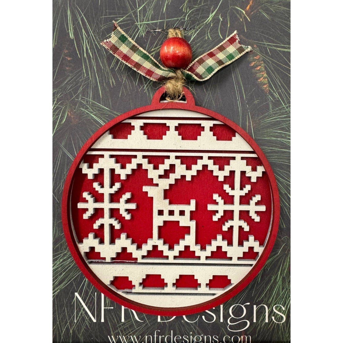 Ugly Sweater Ornaments Christmas Ornament Red with Reindeer