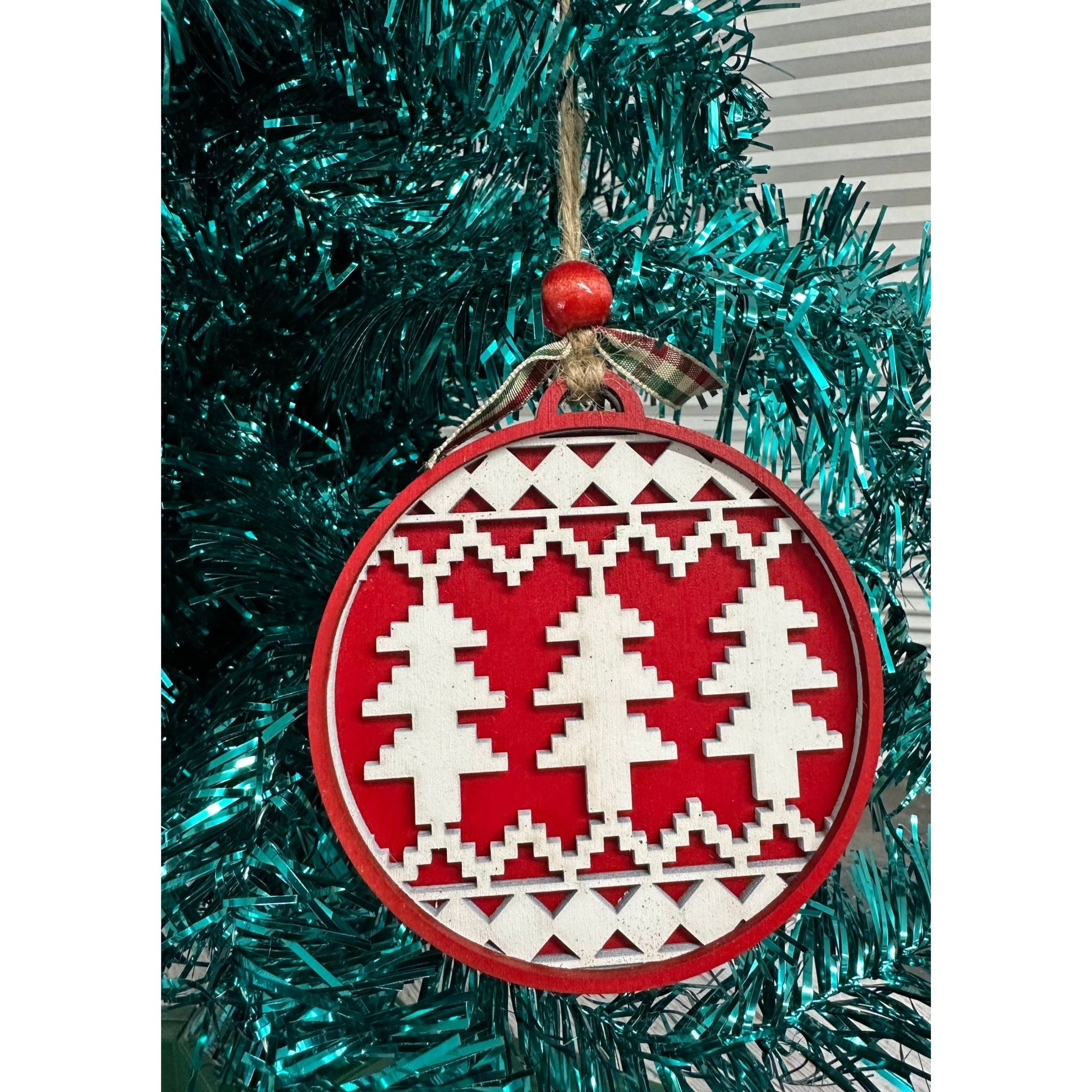 Ugly Sweater Ornaments Christmas Ornament Red with Trees