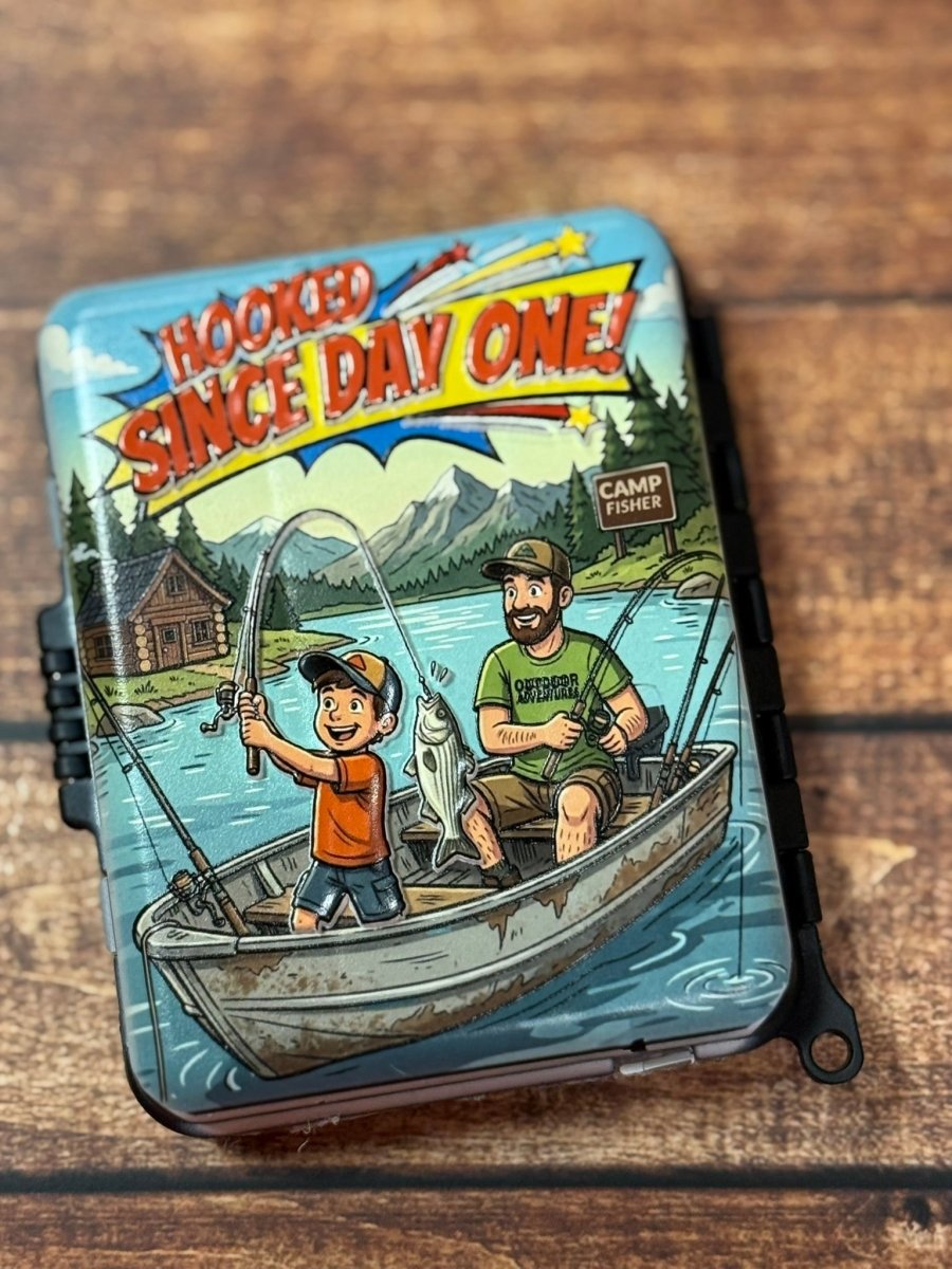 Ultimate Dad’s Mini Tackle Box – 204 - Piece Fishing Gear Kit | UV 3D - Printed Comic Style | Portable Fishing Accessories Organizer for Bass, Trout & Crappie - Nifty Decor & More