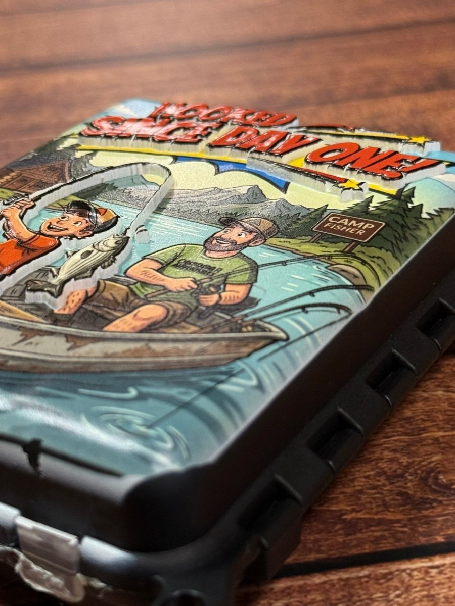 Ultimate Dad’s Mini Tackle Box – 204 - Piece Fishing Gear Kit | UV 3D - Printed Comic Style | Portable Fishing Accessories Organizer for Bass, Trout & Crappie - Nifty Decor & More