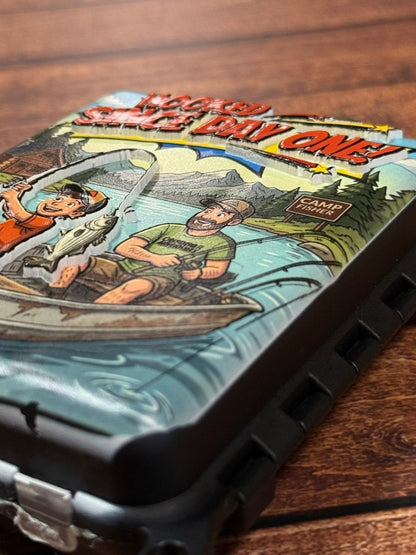 Ultimate Dad’s Mini Tackle Box – 204 - Piece Fishing Gear Kit | UV 3D - Printed Comic Style | Portable Fishing Accessories Organizer for Bass, Trout & Crappie - Nifty Decor & More