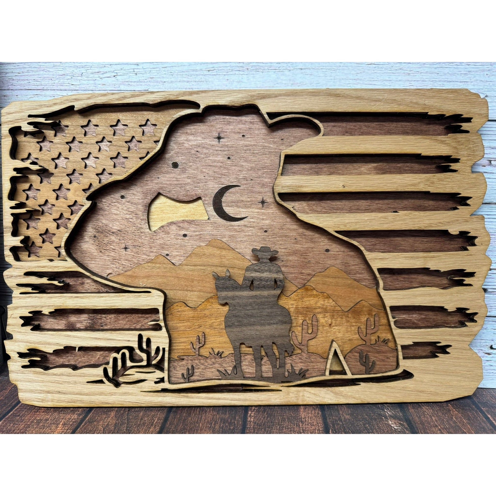 US Flag with Cowboy 3D Shelf Sitter - Nifty Decor & More