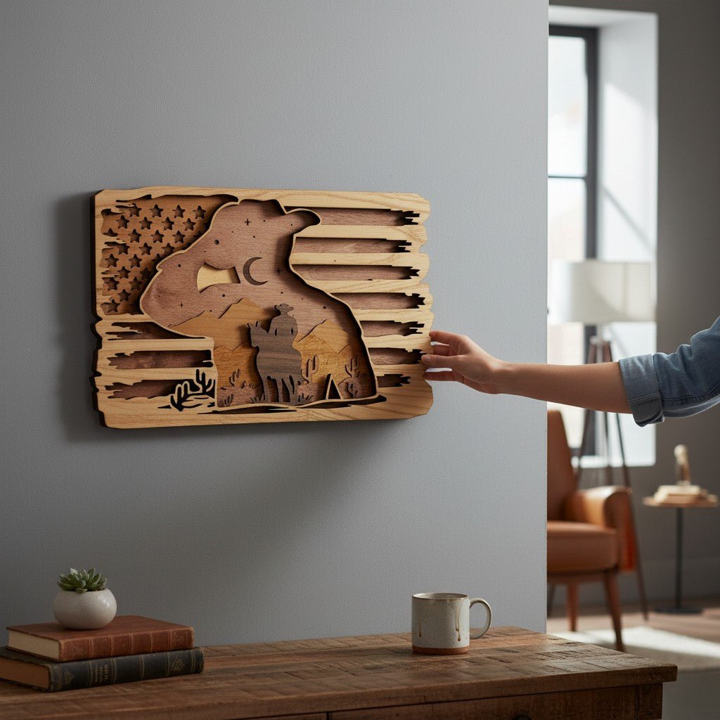 US Flag with Cowboy 3D Shelf Sitter - Nifty Decor & More