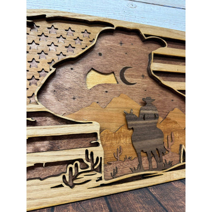 US Flag with Cowboy 3D Shelf Sitter - Nifty Decor & More