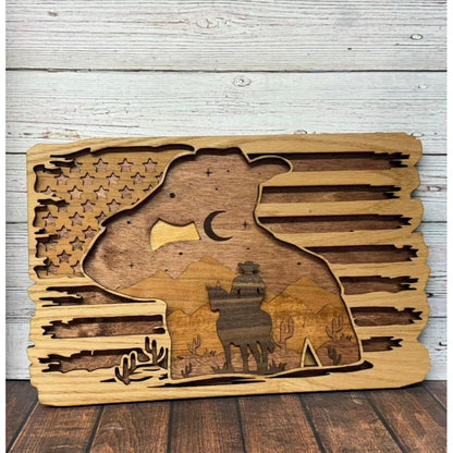 US Flag with Cowboy 3D Shelf Sitter - Nifty Decor & More