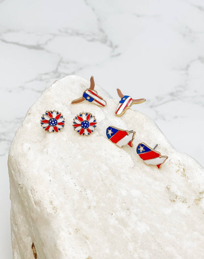 USA Enamel Stud Earrings, Bold Patriotic Statement Jewelry, Celebrate Freedom in Style, Fourth of July Gift - Nifty Decor & More