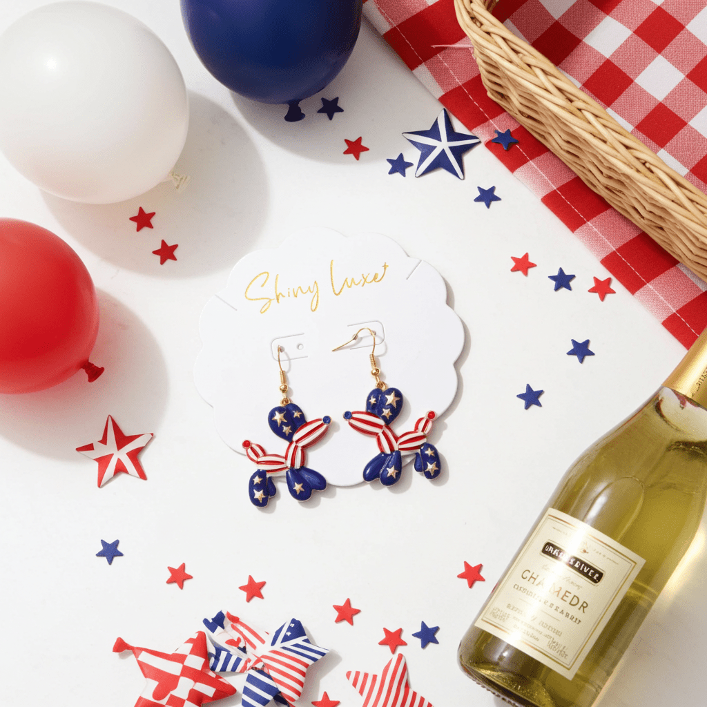 USA Flag Themed Enamel Balloon Dog Dangle Earrings - Nifty Decor & More