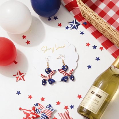 USA Flag Themed Enamel Balloon Dog Dangle Earrings - Nifty Decor & More