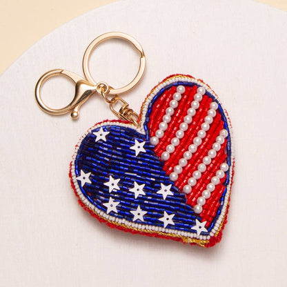 USA Flag Themed Star Sequins Bead Embellished Keychain - Nifty Decor & More