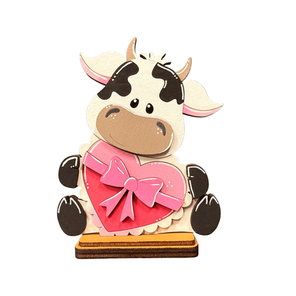 Valentine Cow Decor | Cute Wooden Cow Figurines | Whimsical Valentine Farmhouse Decor | Pink Valentine Shelf & Tabletop Decor - Nifty Decor & More