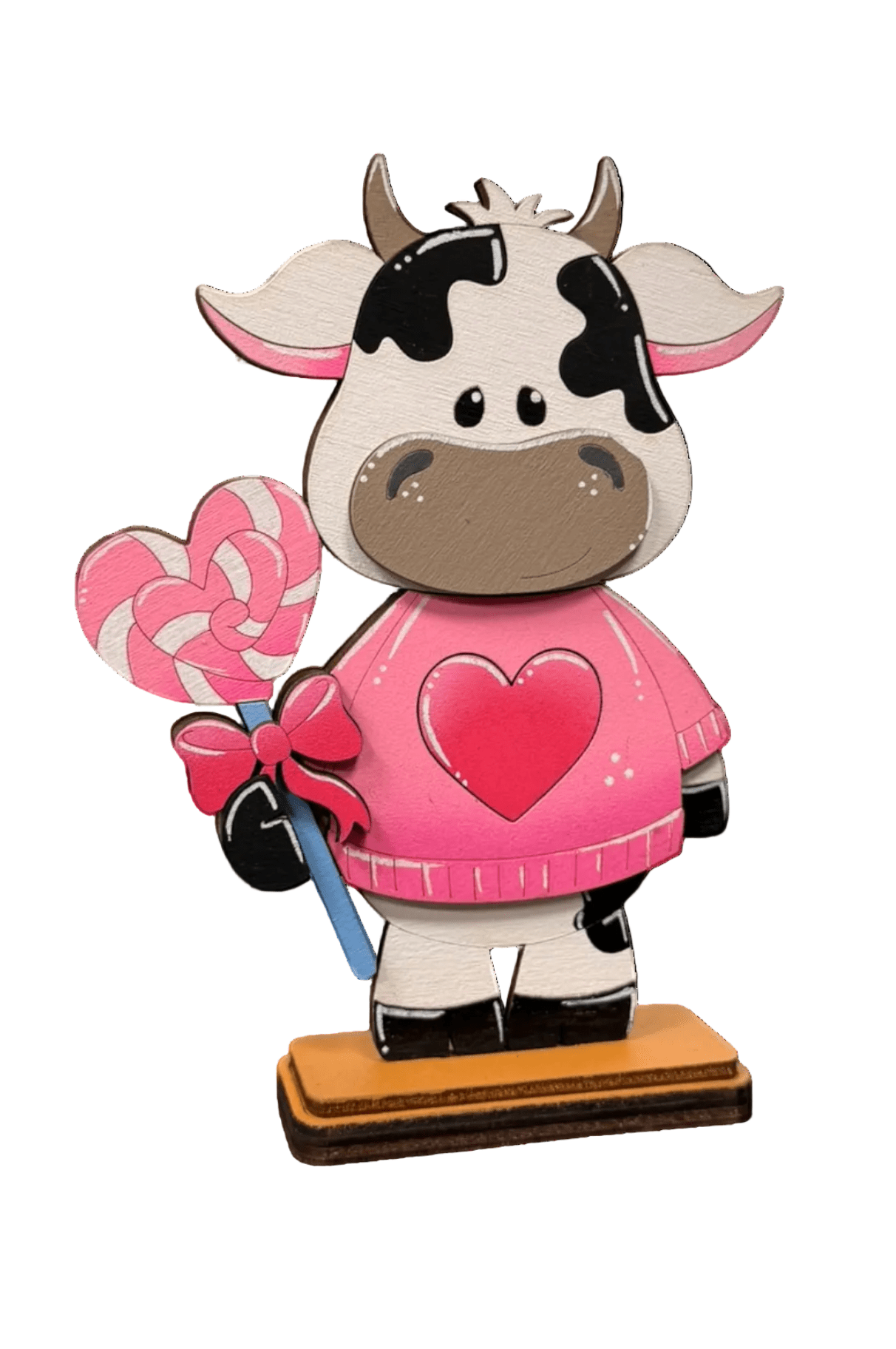 Valentine Cow Decor | Cute Wooden Cow Figurines | Whimsical Valentine Farmhouse Decor | Pink Valentine Shelf & Tabletop Decor - Nifty Decor & More