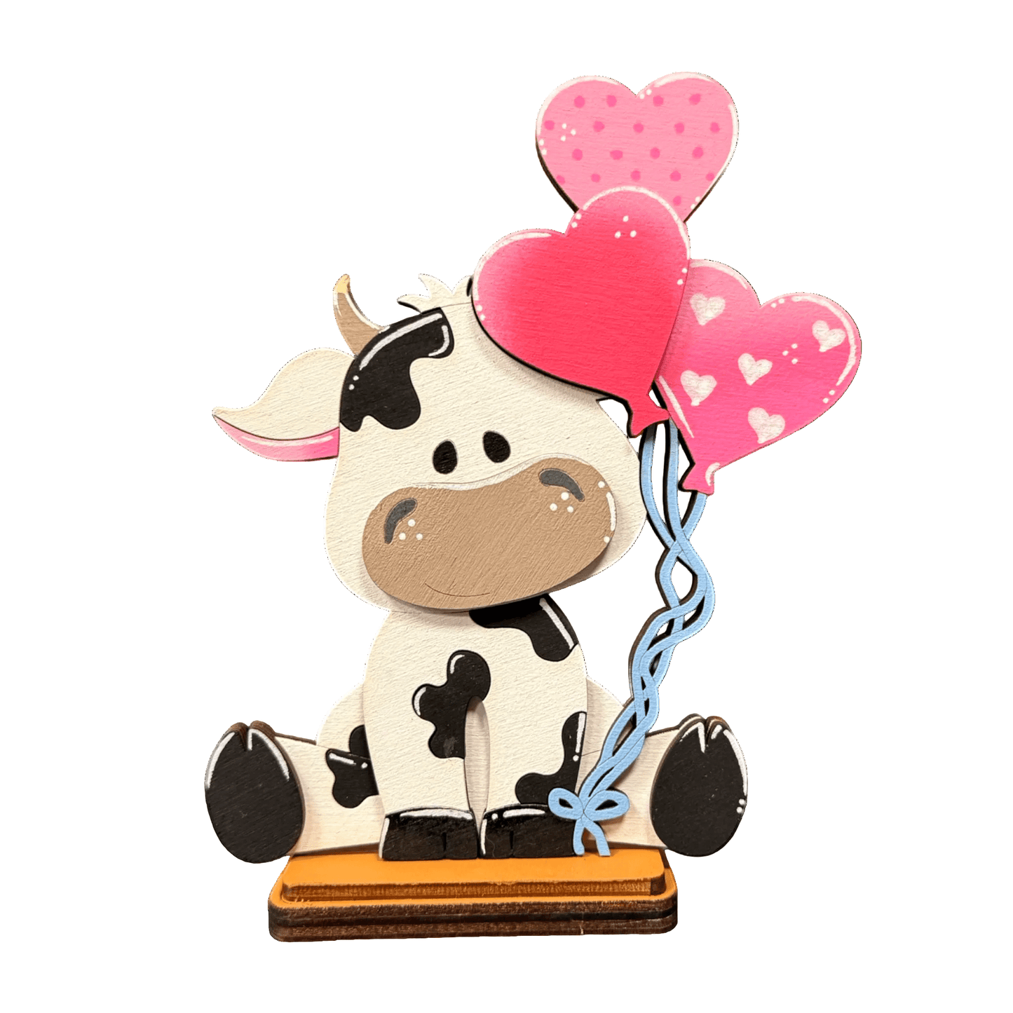 Valentine Cow Decor | Cute Wooden Cow Figurines | Whimsical Valentine Farmhouse Decor | Pink Valentine Shelf & Tabletop Decor - Nifty Decor & More