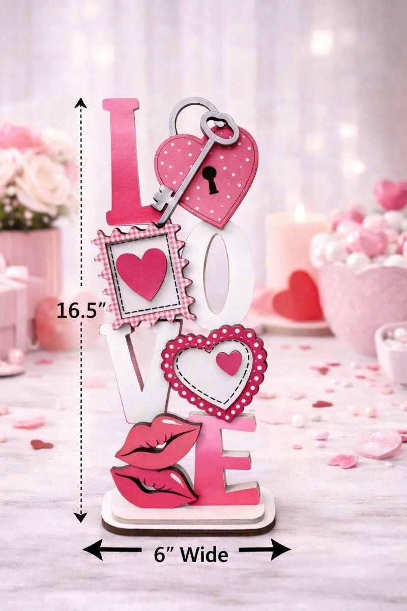 Valentine LOVE Tabletop Sign, Pink Wooden Love Decor, Girly Valentine Shelf Sitter, Romantic Home Accent - Nifty Decor & More