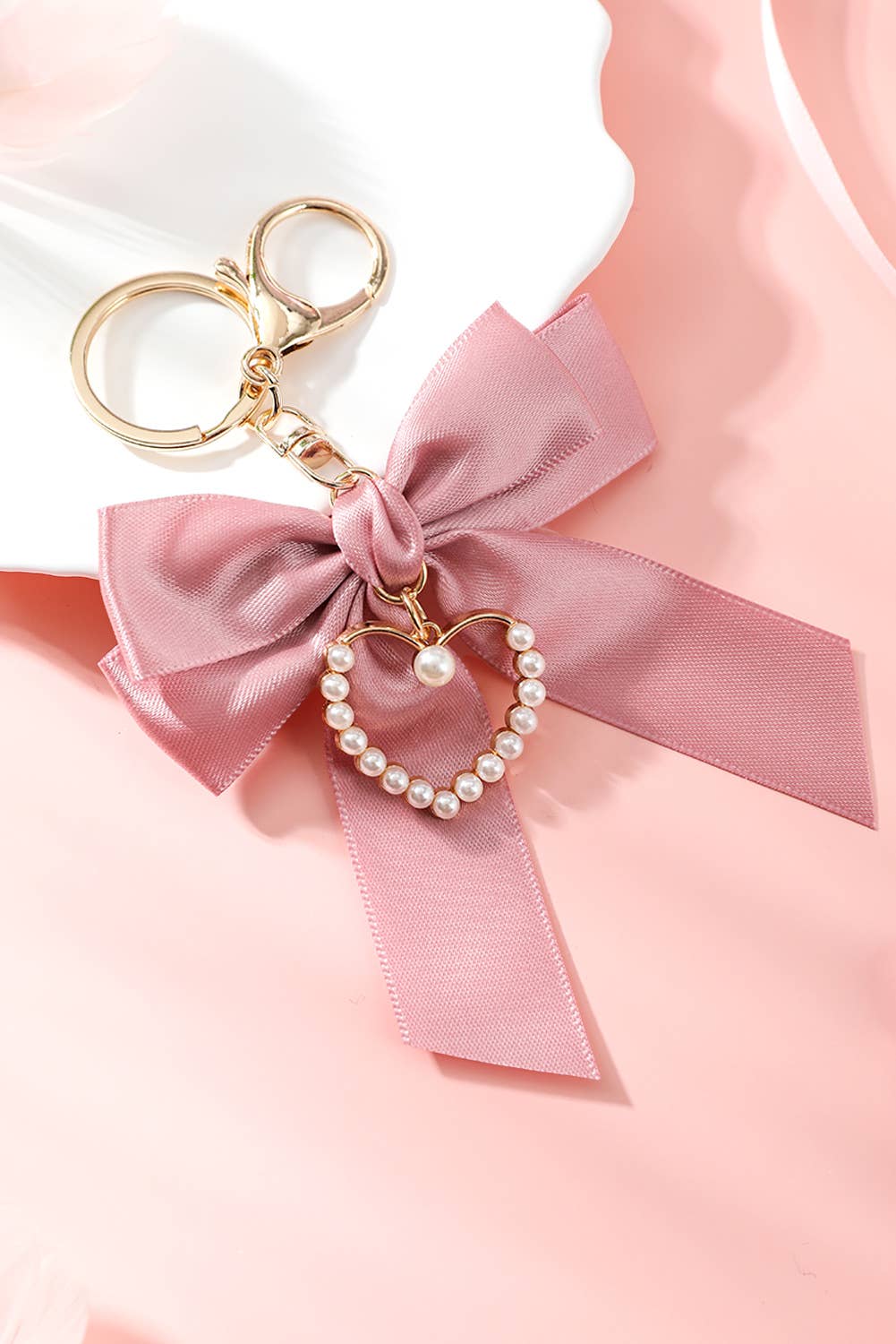 Valentine Pearl Heart Large Bow Knot Keychain - Nifty Decor & More