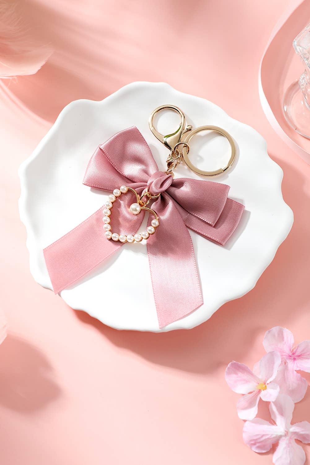 Valentine Pearl Heart Large Bow Knot Keychain - Nifty Decor & More