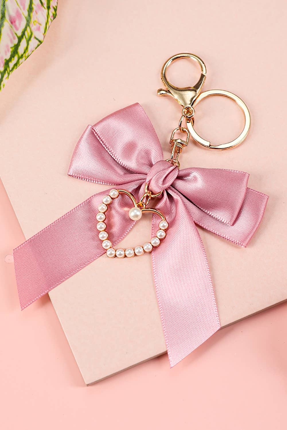 Valentine Pearl Heart Large Bow Knot Keychain - Nifty Decor & More