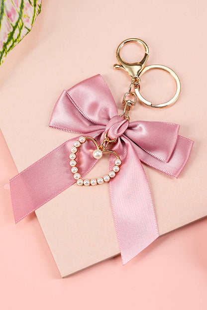 Valentine Pearl Heart Large Bow Knot Keychain - Nifty Decor & More