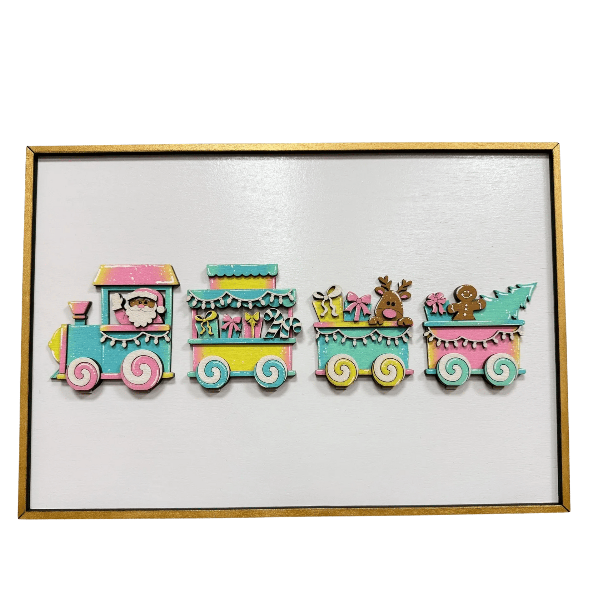 Vibrant Holiday Train Wall Art Featuring Santa & Friends - Nifty Decor & More