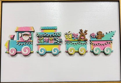 Vibrant Holiday Train Wall Art Featuring Santa & Friends - Nifty Decor & More