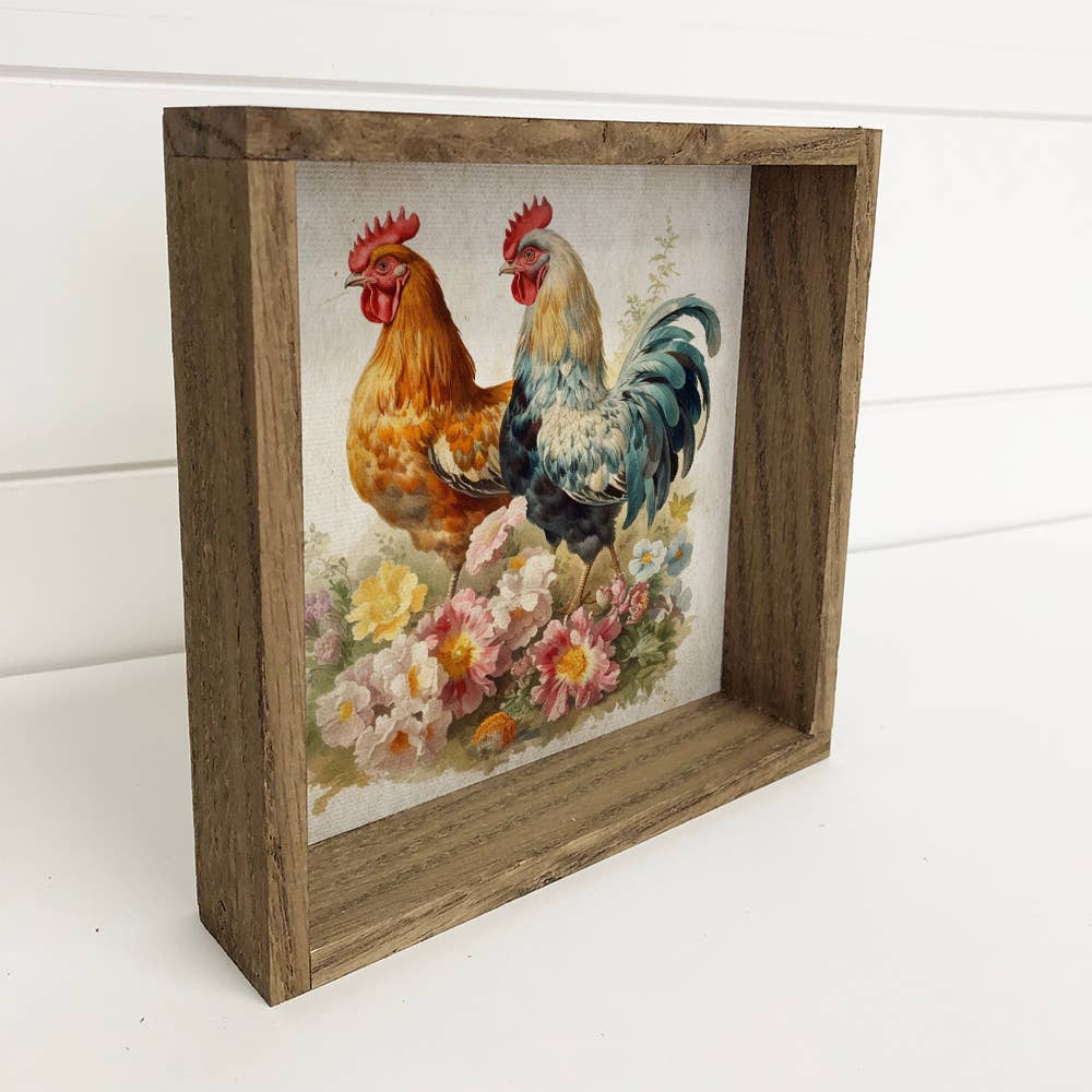 Vintage Chicken Pair - Spring Time Chickens Canvas Art, Rustic Farmhouse Decor, Vintage Wall Art, Country Cottage Vibes, Gift Idea - Nifty Decor & More