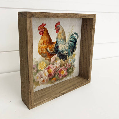 Vintage Chicken Pair - Spring Time Chickens Canvas Art, Rustic Farmhouse Decor, Vintage Wall Art, Country Cottage Vibes, Gift Idea - Nifty Decor & More