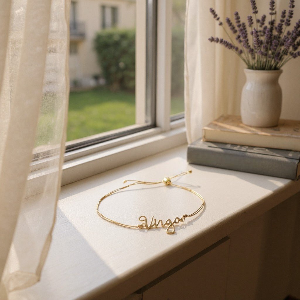 VIRGO Zodiac Cord Bracelet Gold - August 23 - September 22 - Nifty Decor & More