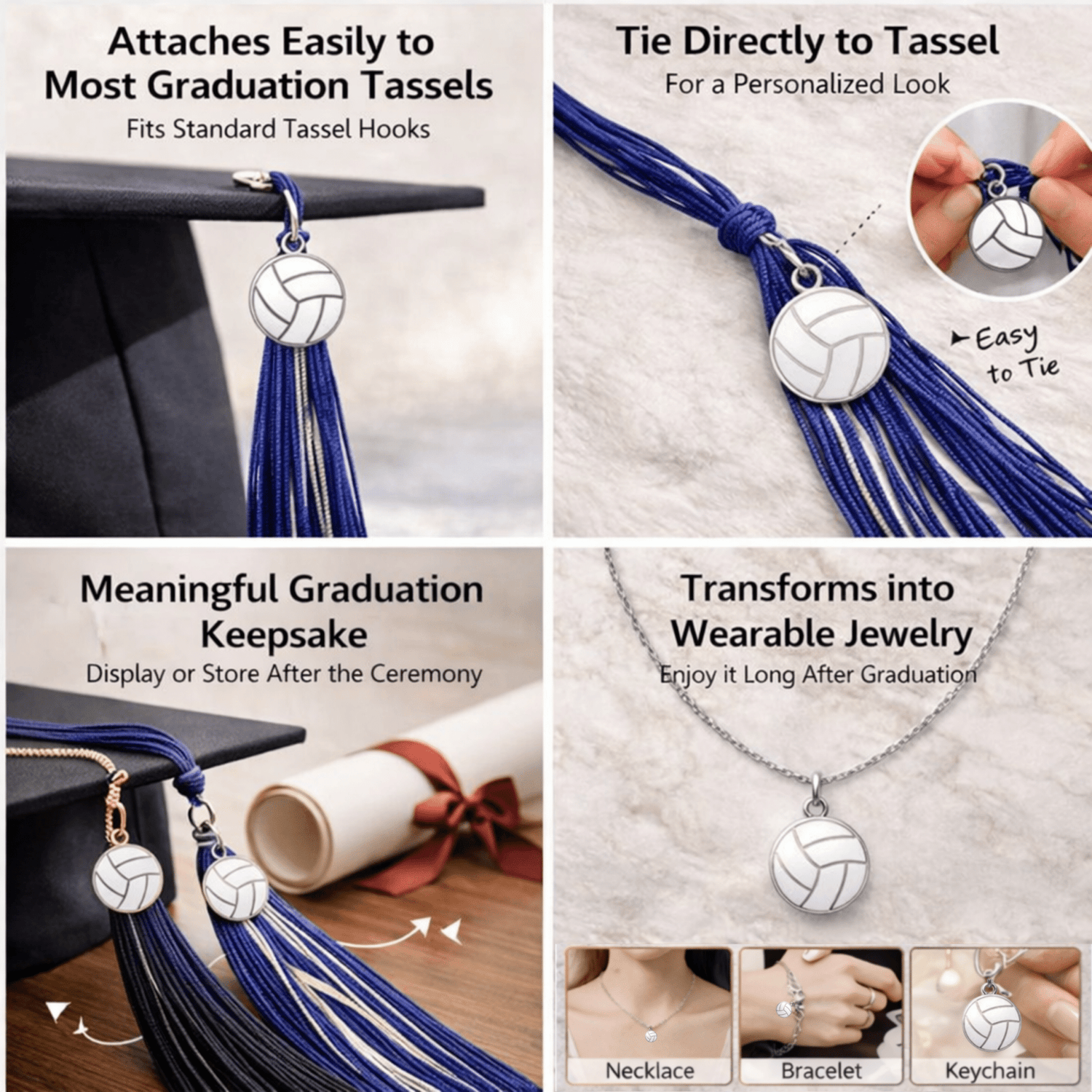 Volleyball Graduation Tassel Charm - Nifty Decor & More