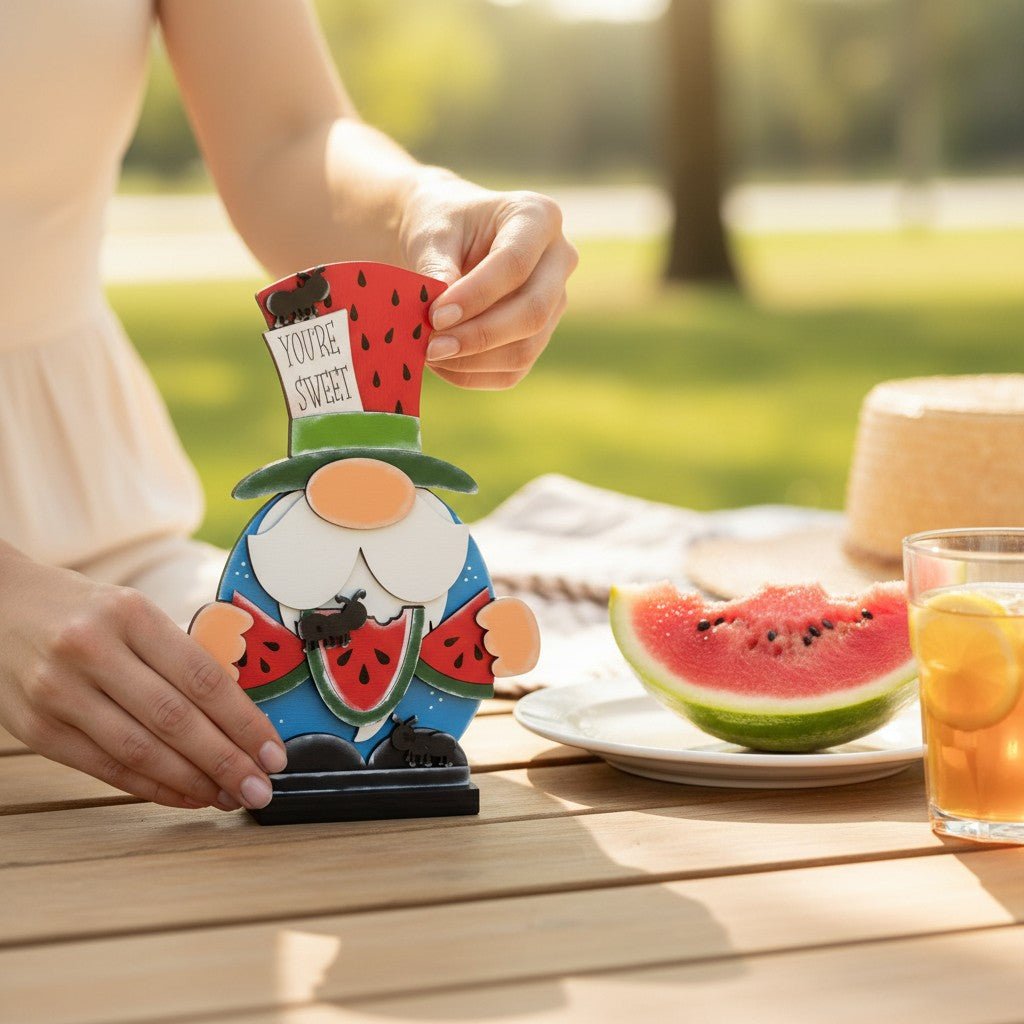 Watermelon Gnome Summer Shelf Sitter Handcrafted You’re Sweet Fruit Theme Home Decor - Nifty Decor & More