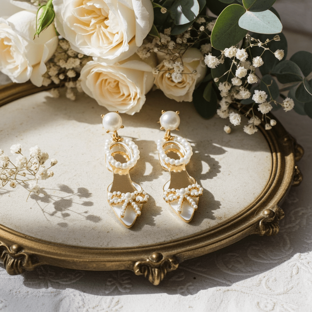 Wedding High Heel Pump Shoes Pearl Post Earrings - Nifty Decor & More