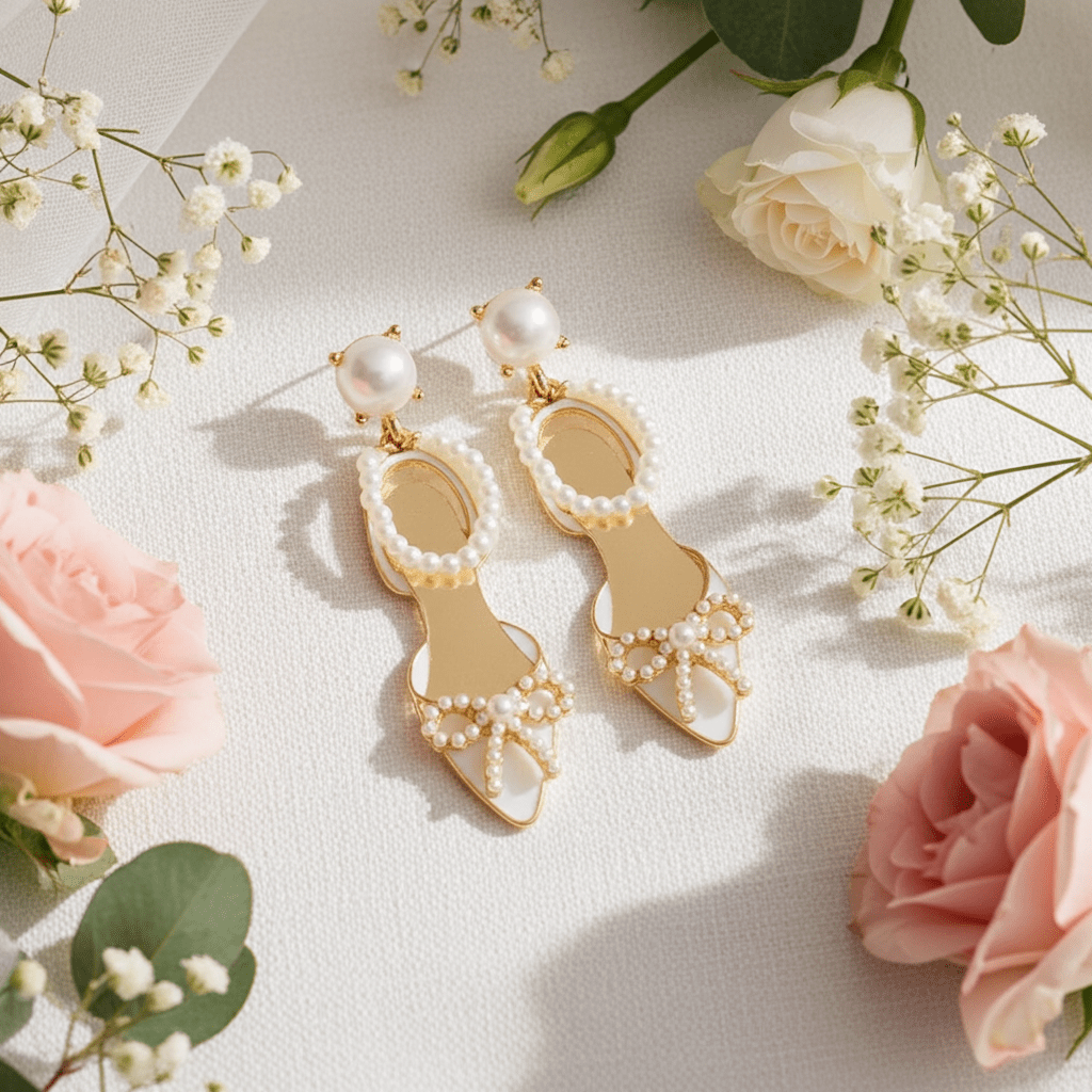 Wedding High Heel Pump Shoes Pearl Post Earrings - Nifty Decor & More