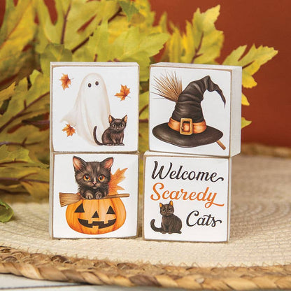 Welcome Scaredy Cat 2" Sq. Block - 4/Set - Nifty Decor & More