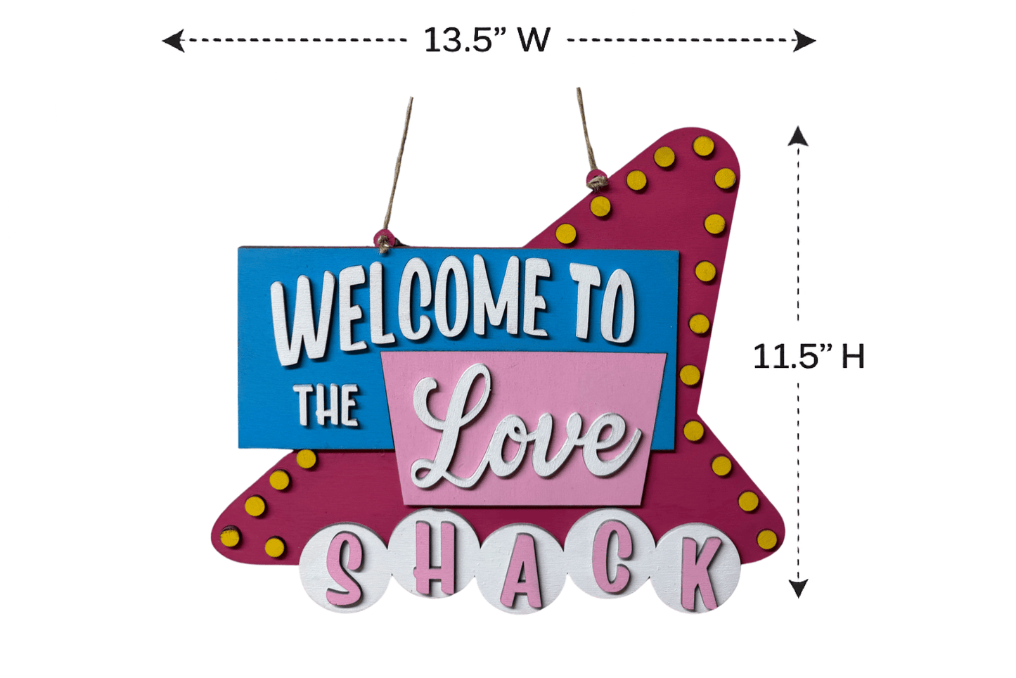 Welcome to the Love Shack Sign, Valentine Wall Decor, Pink Heart Door Hanger, Romantic Home Decor - Nifty Decor & More