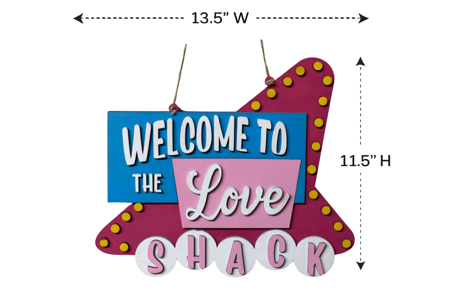 Welcome to the Love Shack Sign, Valentine Wall Decor, Pink Heart Door Hanger, Romantic Home Decor - Nifty Decor & More
