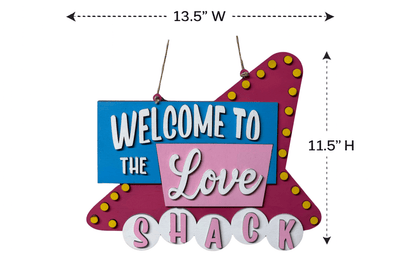 Welcome to the Love Shack Sign, Valentine Wall Decor, Pink Heart Door Hanger, Romantic Home Decor - Nifty Decor & More