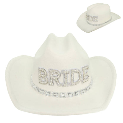 Western Bride Felt Cowboy Hat, Embellished Chic Wedding Accessory, Perfect Bridal Gift for Cowgirl Brides - Nifty Decor & More