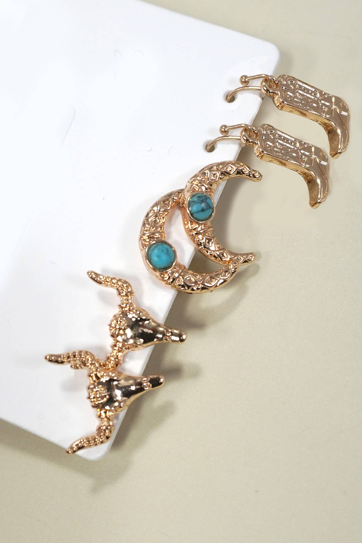 Western Bull Head Horn Boots Earrings