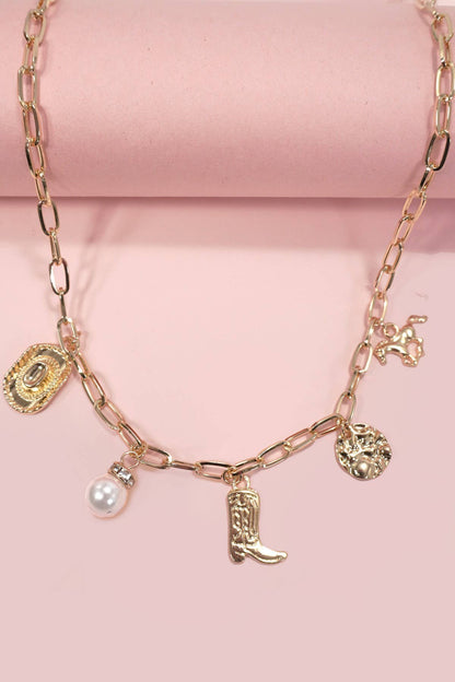 Western Charm Necklace, Boot Star Hat Horseshoe Design, Stylish Preppy Jewelry, Gift for Western Lovers