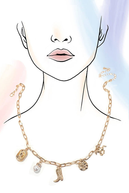 Western Charm Necklace, Boot Star Hat Horseshoe Design, Stylish Preppy Jewelry, Gift for Western Lovers