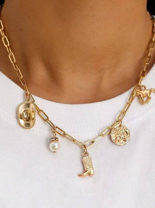 Western Charm Necklace, Boot Star Hat Horseshoe Design, Stylish Preppy Jewelry, Gift for Western Lovers - Nifty Decor & More