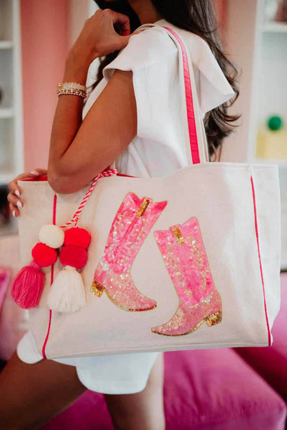 Western Chic Tote Bags, Canvas Cowgirl Bag for Beach & Everyday Use, Must-Have Trendy Gift for Her Tote Bag