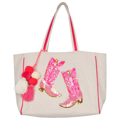 Western Chic Tote Bags, Canvas Cowgirl Bag for Beach & Everyday Use, Must-Have Trendy Gift for Her Tote Bag Kicking Boots