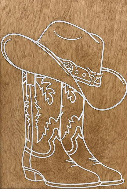 Western Cowboy Hat and Boots Wall Decor | Rustic Home Decor | Country Western Wall Art | Cowboy Hat Decor, Boots Art Coquette Wall Art