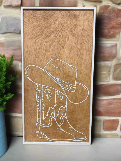 Western Cowboy Hat and Boots Wall Decor | Rustic Home Decor | Country Western Wall Art | Cowboy Hat Decor, Boots Art Coquette Wall Art