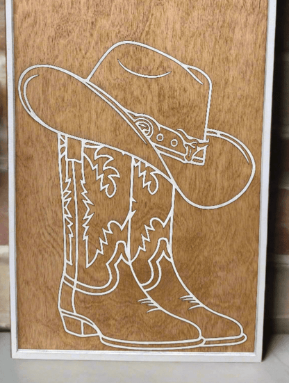 Western Cowboy Hat and Boots Wall Decor | Rustic Home Decor | Country Western Wall Art | Cowboy Hat Decor, Boots Art Coquette Wall Art