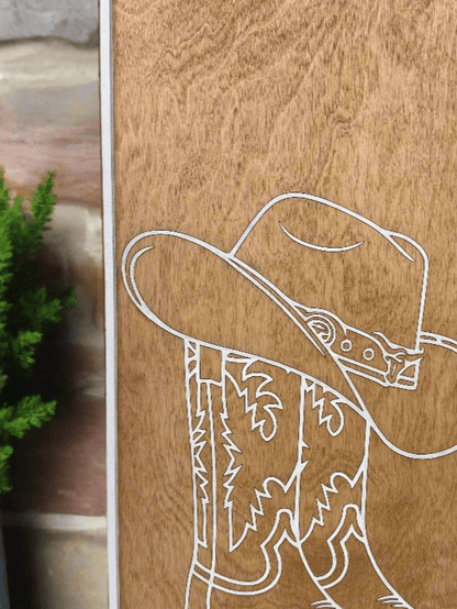 Western Cowboy Hat and Boots Wall Decor | Rustic Home Decor | Country Western Wall Art | Cowboy Hat Decor, Boots Art - Nifty Decor & More