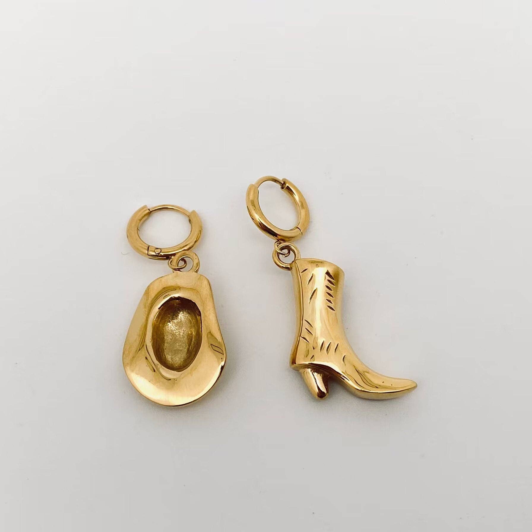 Western Cowgirl Hat Boot Asymmetric Huggie Earrings - FGS/WJ - Nifty Decor & More