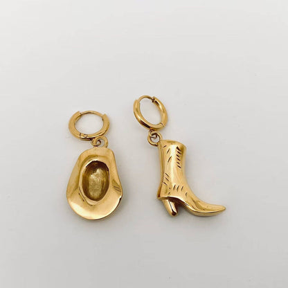 Western Cowgirl Hat Boot Asymmetric Huggie Earrings - FGS/WJ - Nifty Decor & More