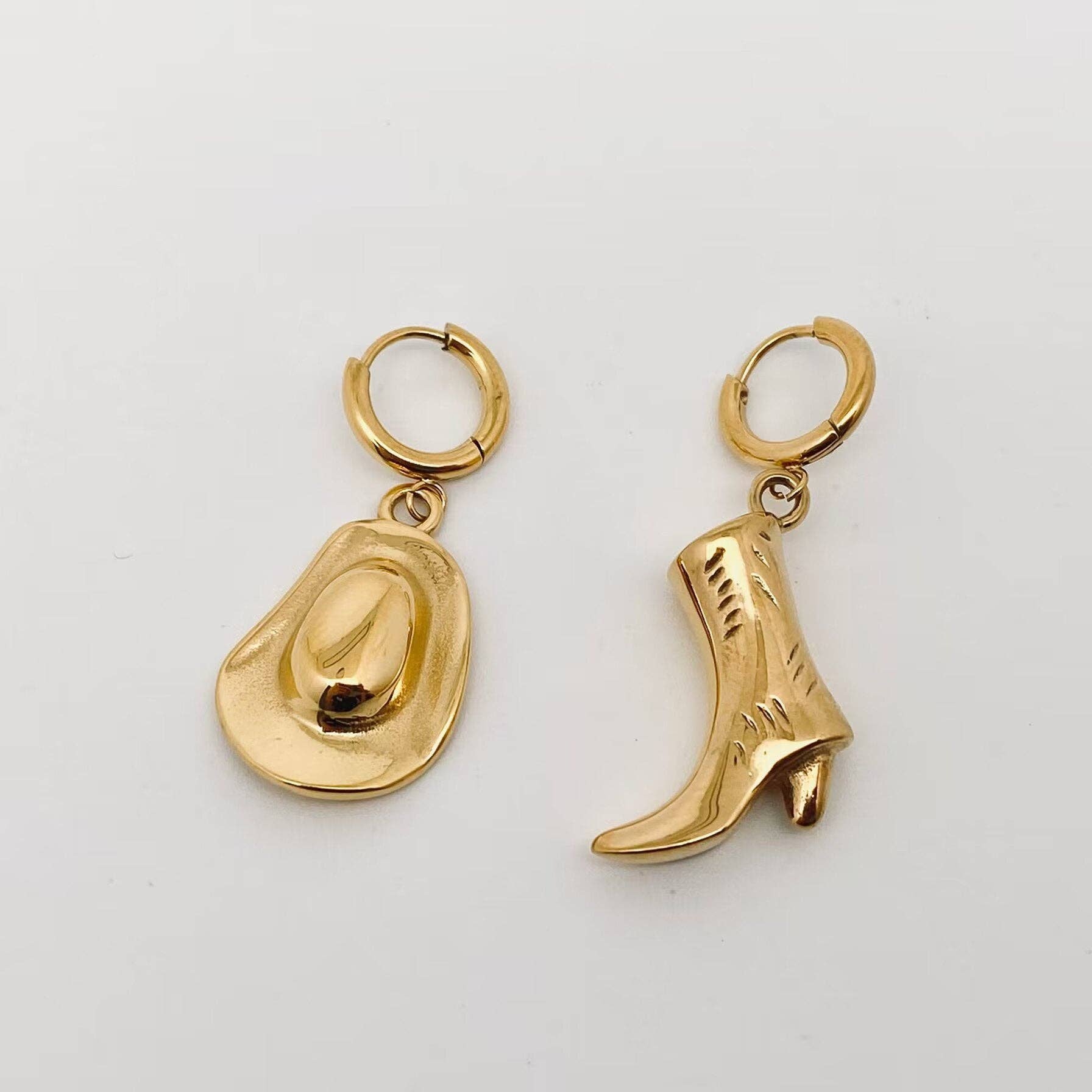 Western Cowgirl Hat Boot Asymmetric Huggie Earrings - FGS/WJ - Nifty Decor & More
